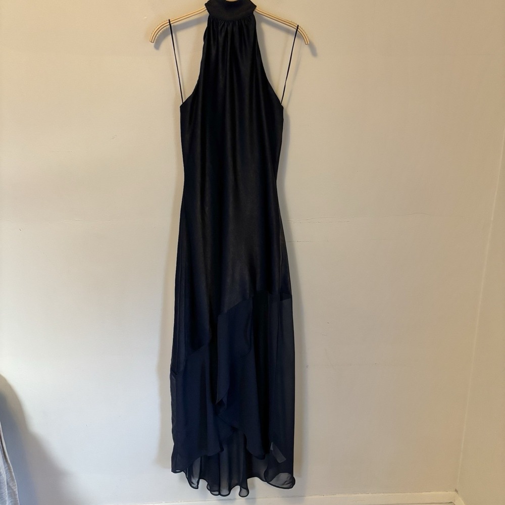 EN Saison Hudson Satin High-Low Midi Dress Dark Romantic Elegant Blue M Halter